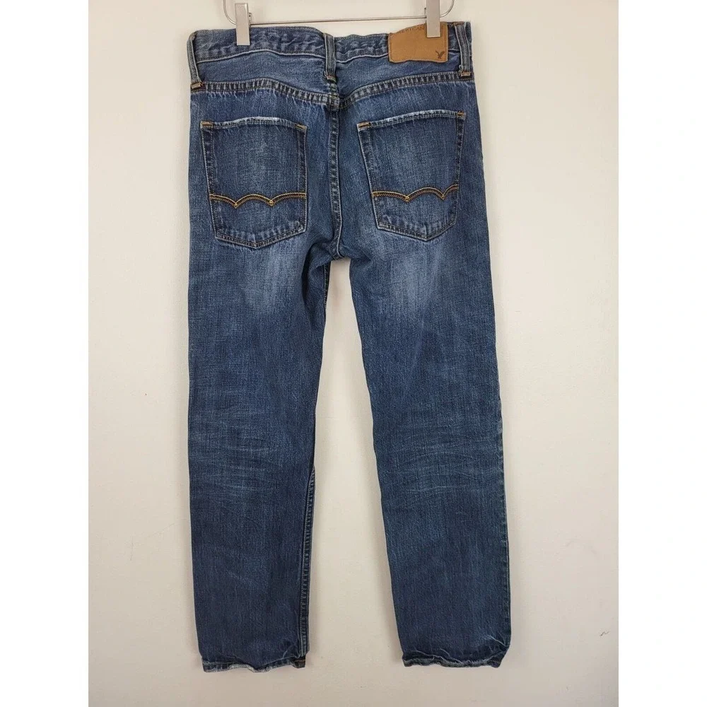 American Eagle Slim Straight Jeans 28/30 Mens High Rise Distressed Medium Wash